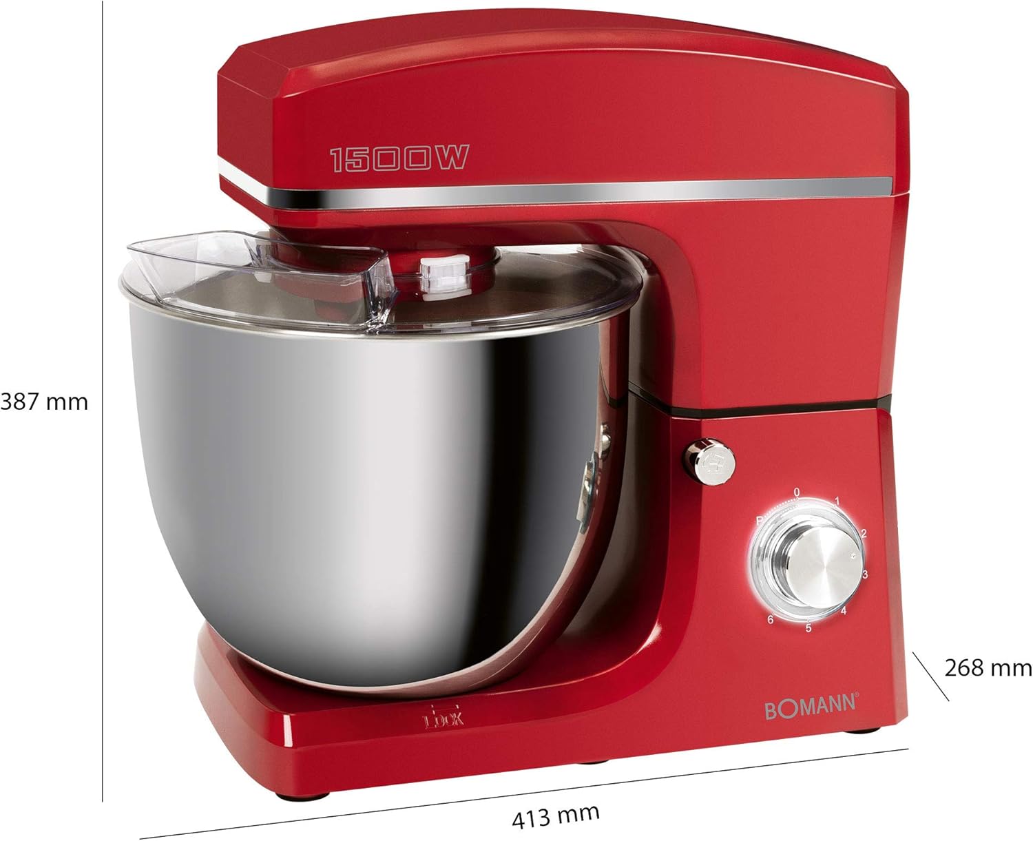 Bomann KM 6036 CB Robot pétrisseur 1500 W 8 vitesses Bol en acier inoxydable 10 l Capacité max. 6-6,5 kg Couvercle anti-éclaboussures avec ouverture de recharge Titane