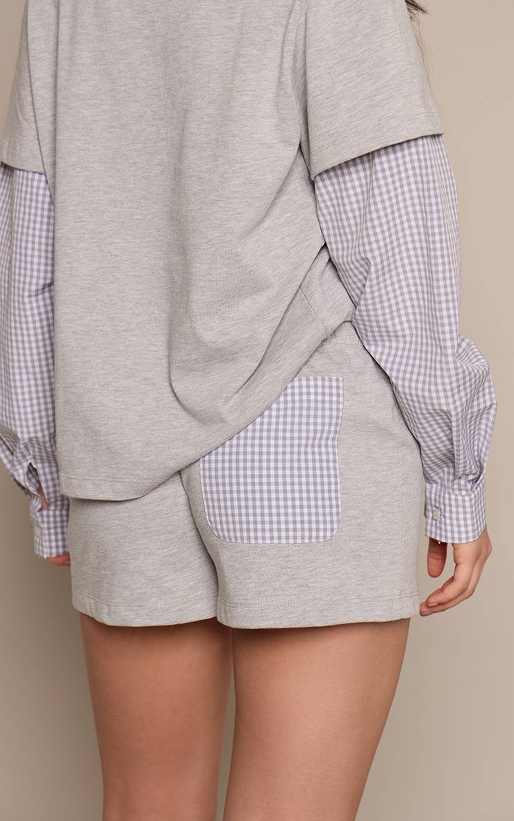 Gris Short En Jersey De Coton À Détail De Poche À Carreaux