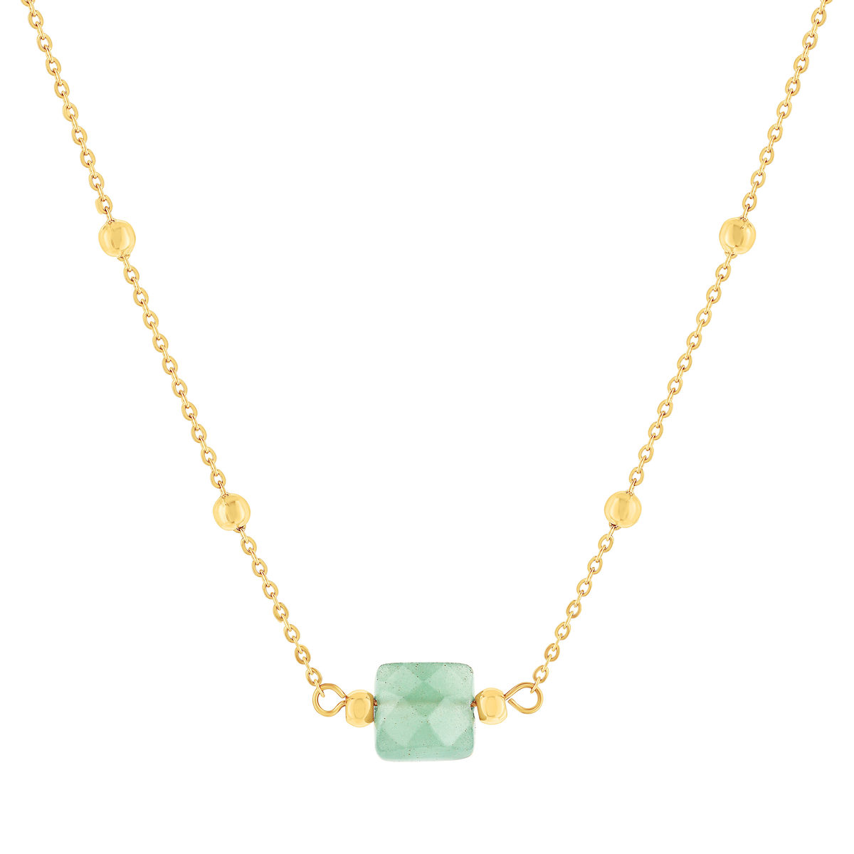 Collier acier doré aventurine verte 45 cm