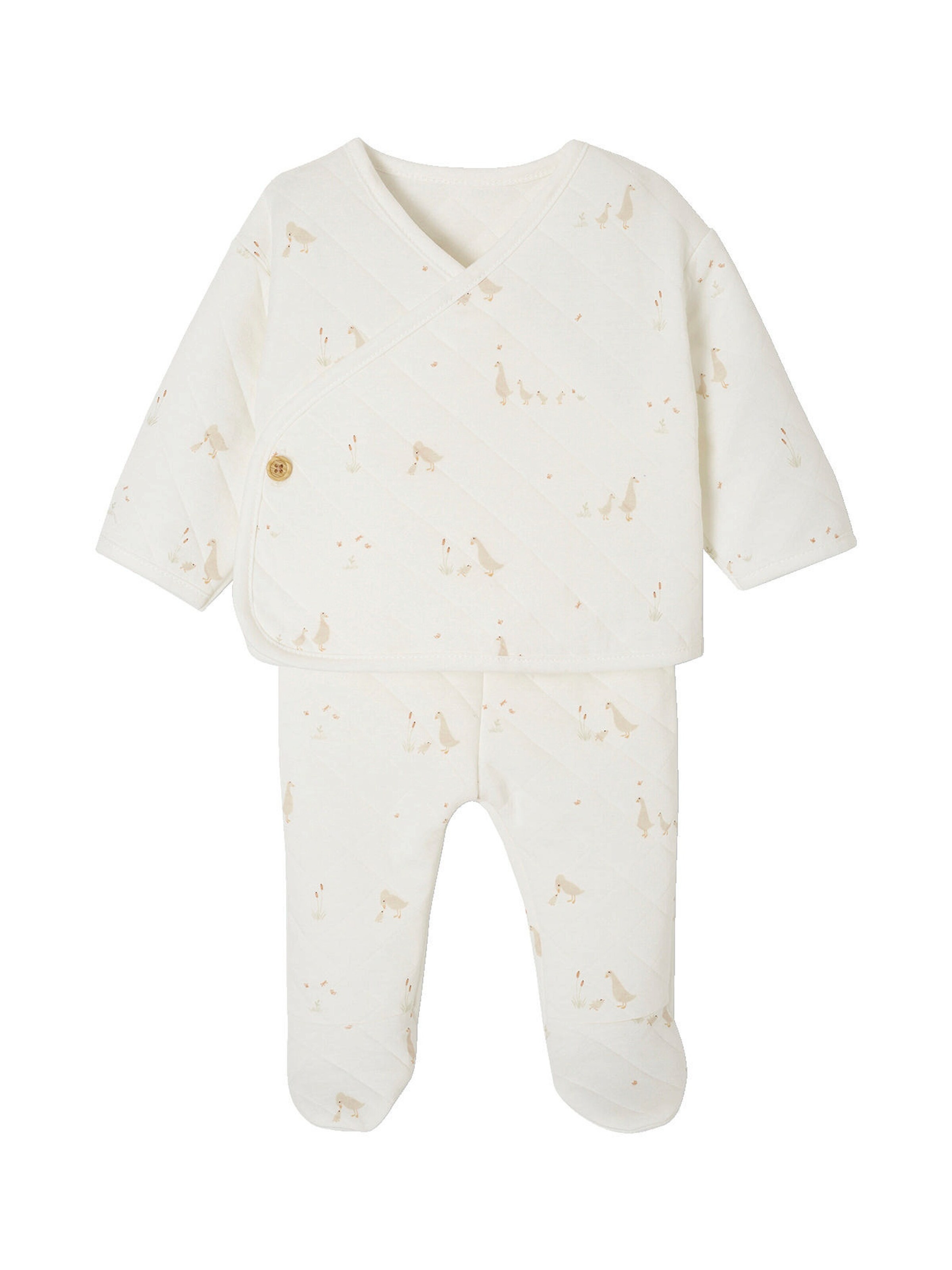Vertbaudet Baby-Set: Wickeljacke mit Knopfverschluss & Hose wollweiß