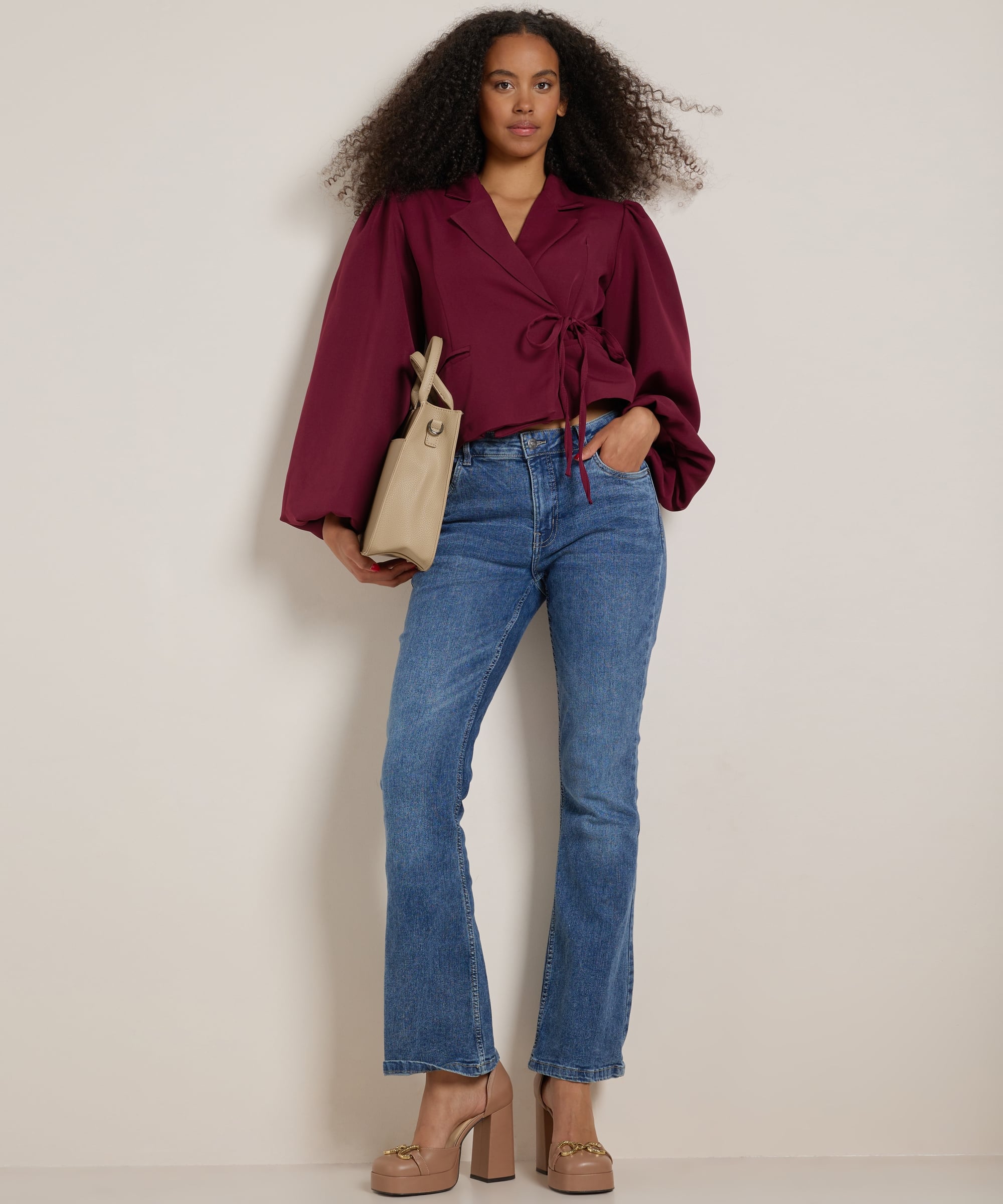 overslag blazer met pofmouw