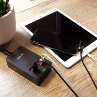 Boîtier de chargement USB, 6 ports, 32 Watt, noir