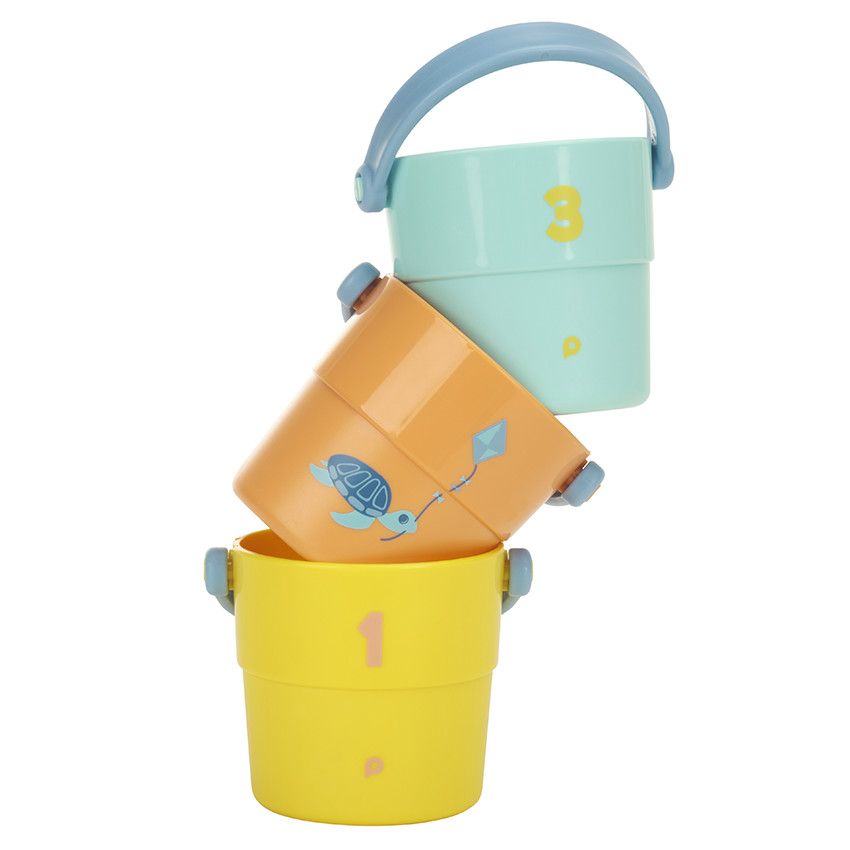 Lot de 3 sceaux de bain perforés à empiler - Ecru