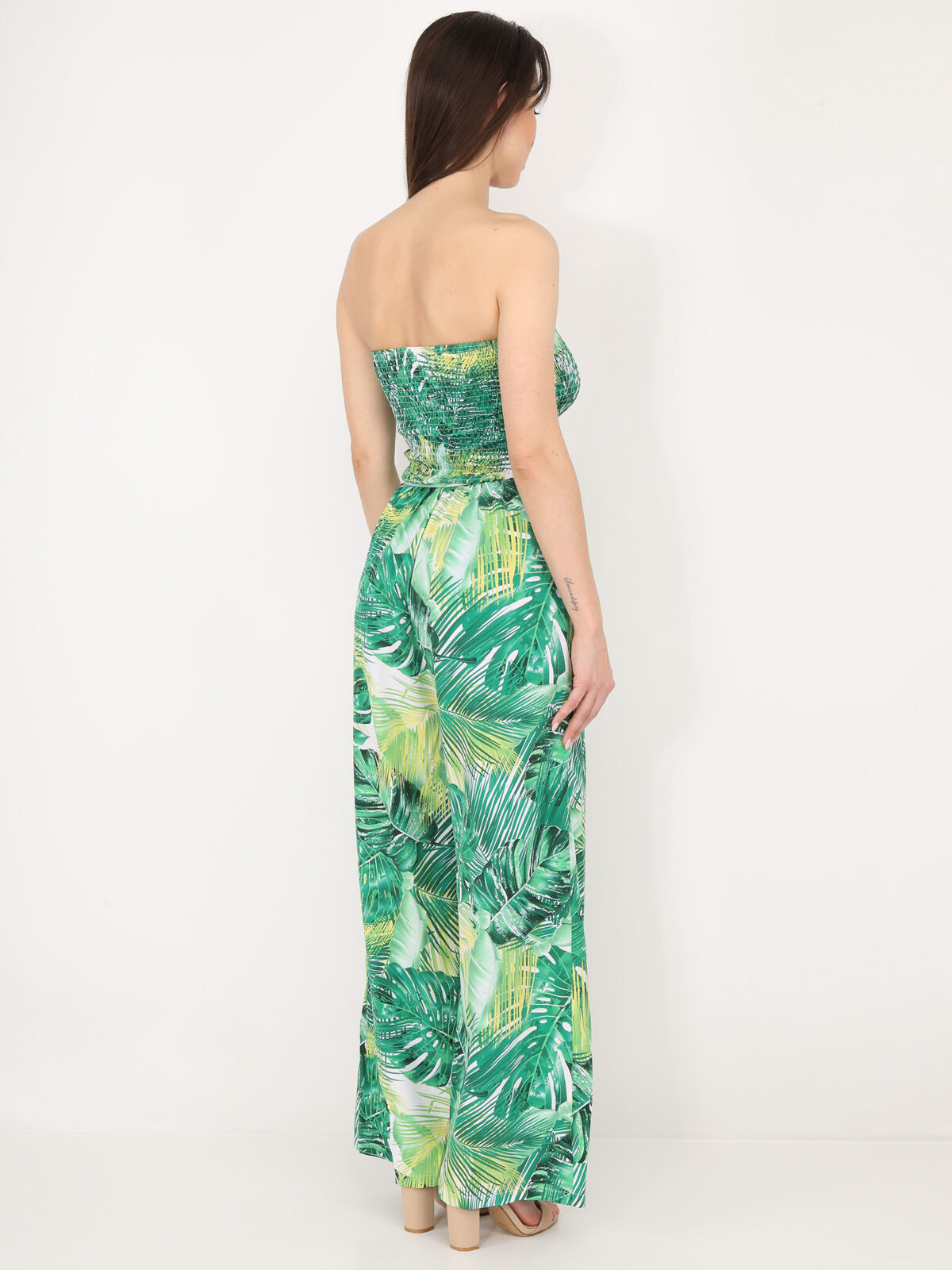 Combinaison bustier à motif tropical- Vert