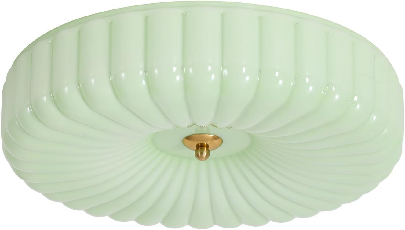 KCO Lighting Nordic Green Glass Flush Mount Ceiling Light Vintage LED Semi Flush Mount Ceiling Light Mid Century Modern Bathroom Overhead Light Round Ceiling Light Fixture