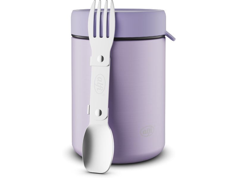 Alfi Thermo-Foodbehälter 0.35 l, Lavendel Outdoor-Behälter aus Edelstahl mit Göffel