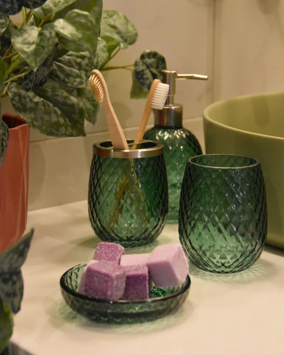 4-delige badkameraccessoireset CANOA Glas Groen