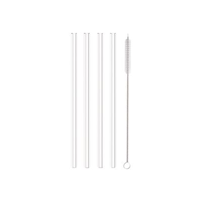 Little Balance - 4 Pailles verre transparent - 26 cm - avec goupillon de nettoyage