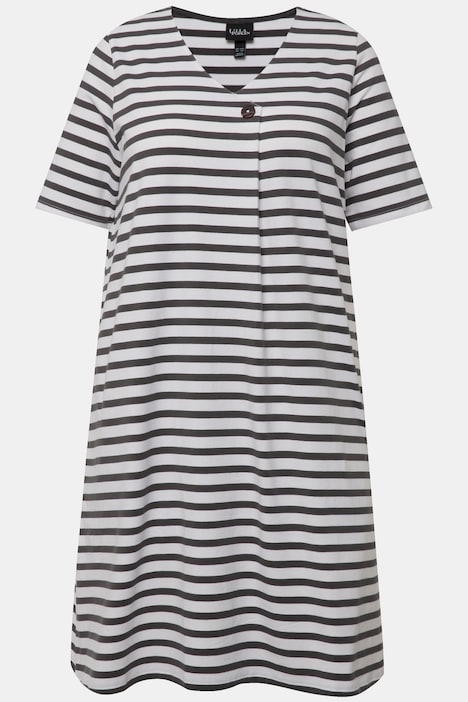 Midikleid, Ringel, A-Linie, V-Ausschnitt, Halbarm