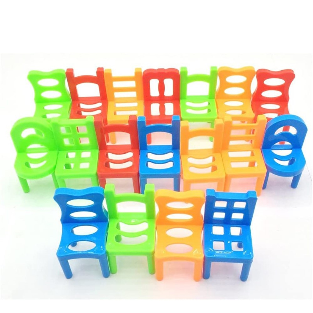 (12er Set) Balance Stühle Stapel Spielzeug Geschicklichkeit Kinderspiel / Familienspiel - Bunt