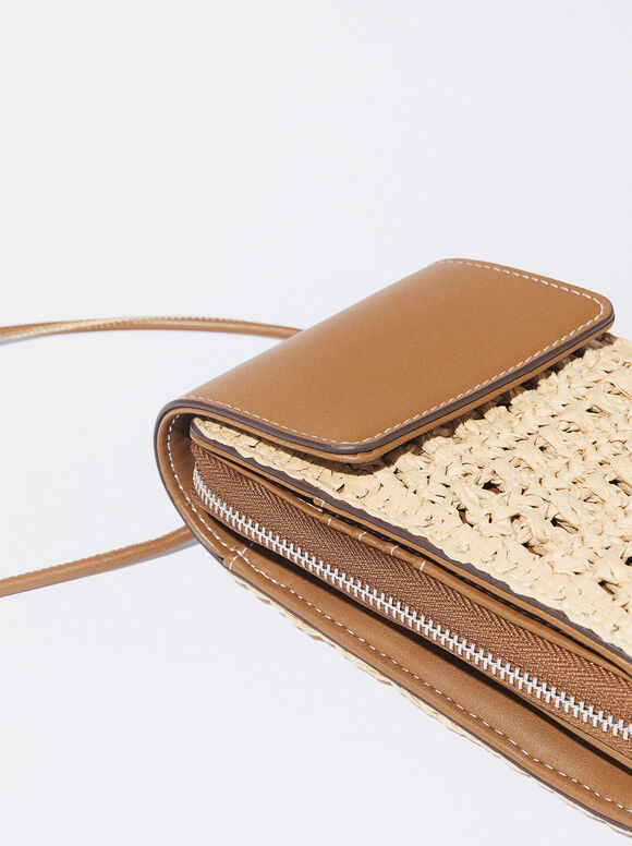 Bolsa para celular com efeito palha - Bege