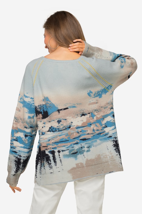 Pullover, maritimer Allover Print, Rundhals, Langarm