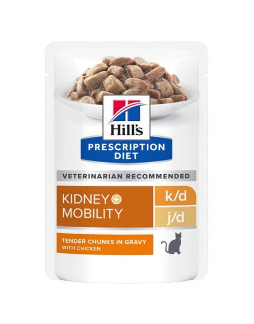 Hill's Prescription Diet K\/D + Mobility - Kidney + Joint Care Maaltijdzakjes - Kattenvoer - Kip 12x85 g
