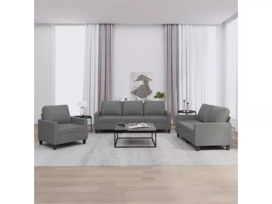 Ensemble de canapés 3 pièces avec coussins Gris foncé Tissu