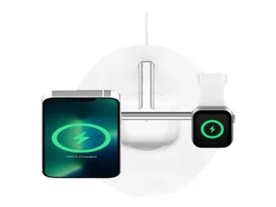 Belkin BoostCharge Pro - Trådløs opladningsstander - med MagSafe   AC-strømadapter - 15 Watt - Fast Charge - hvid - for Apple AirPods; AirPods Pro; iPhone 12, 13; Watch Series 4, Series 5, Series 6, Series 7