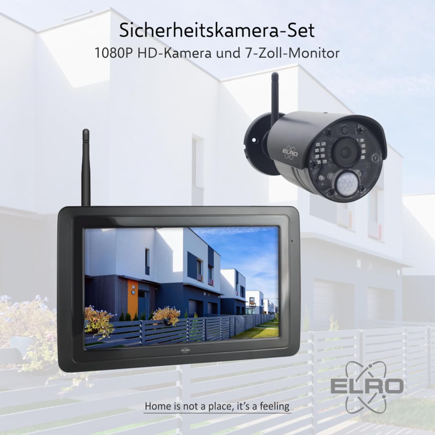 ELRO CZ40RIPS Kabelloses Überwachungssystem, Full-HD 1080p Kamera mit Nachtsicht, 7'' Monitor & App, IP65