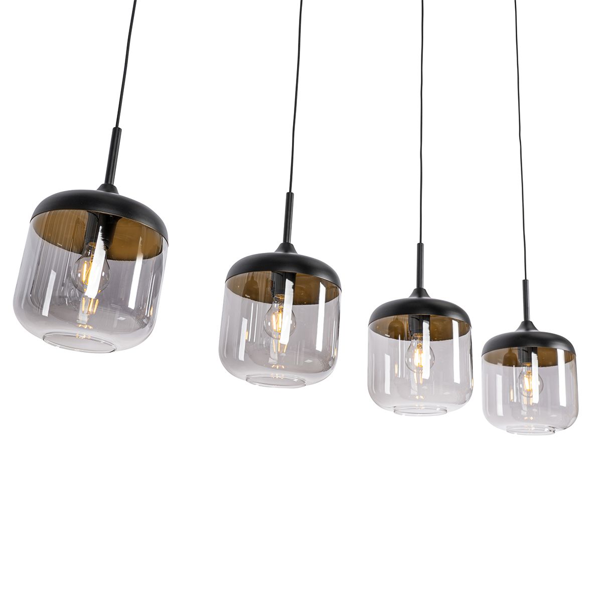 Design hanglamp zwart met goud en smoke glas 4-lichts - Kyan
