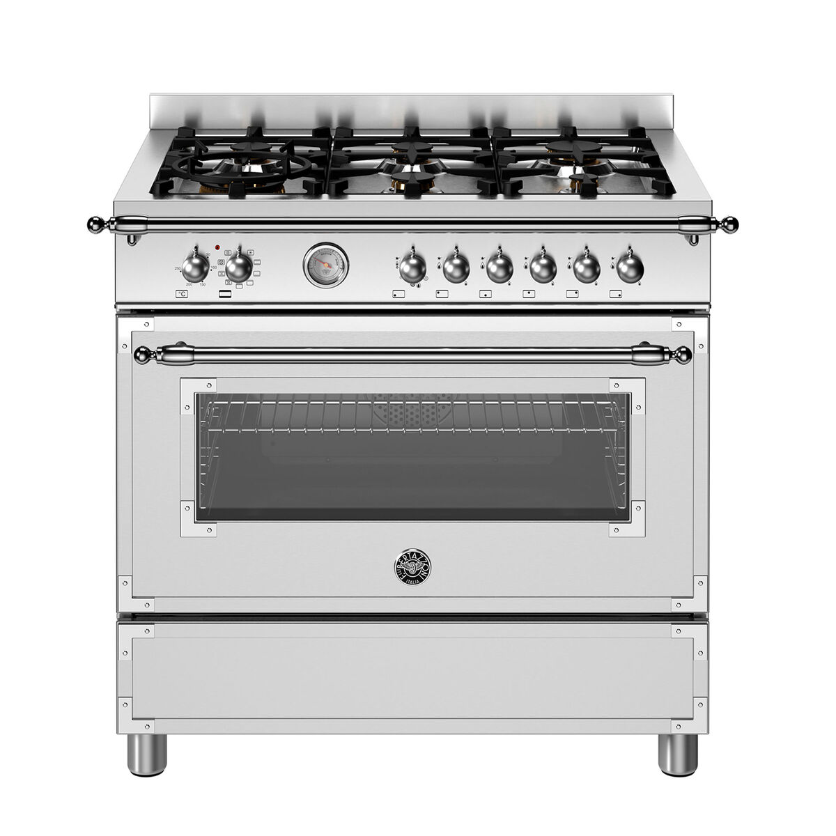 Bertazzoni HER96L1EXT Heritage gasskomfyr 90 cm med enkeltovn og 6 brennere, rustfritt stål