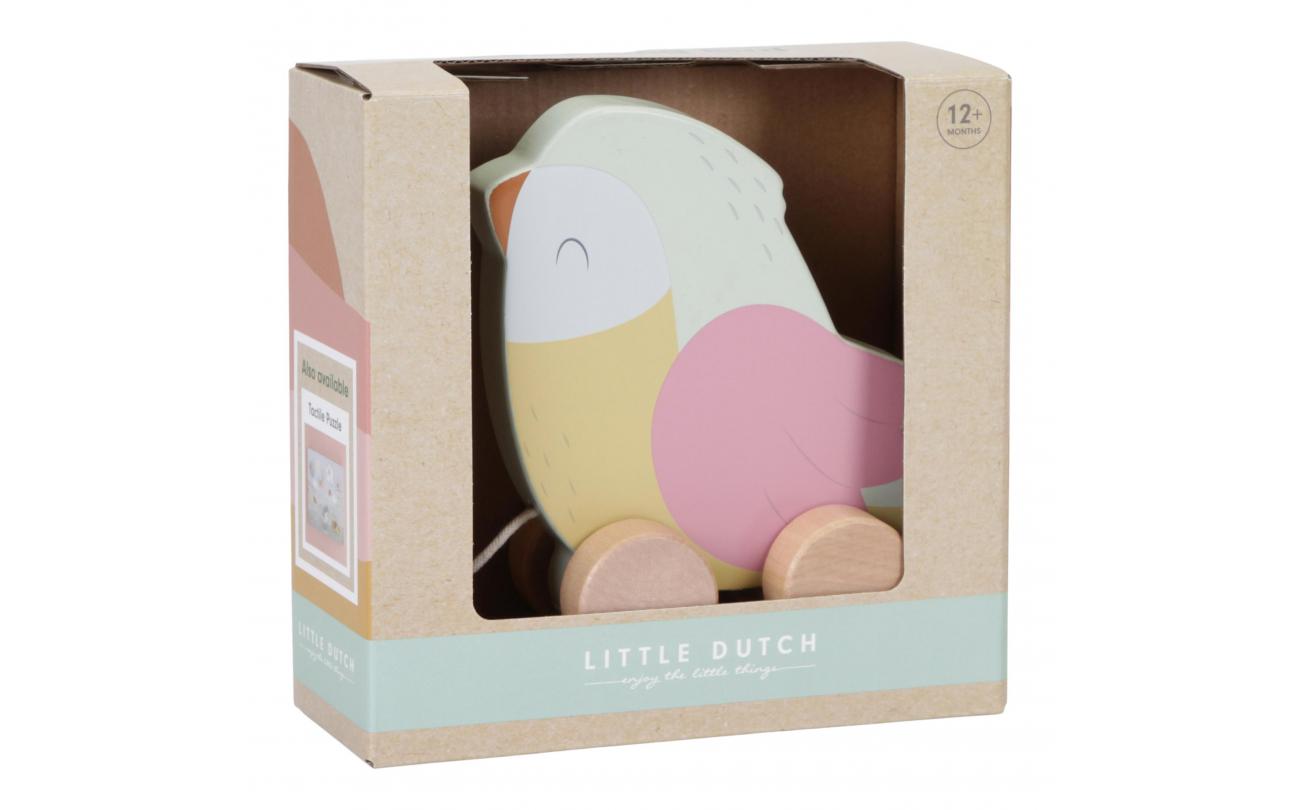 Little Dutch Houten Trekfiguur Vogel Flowers & Butterflies roze