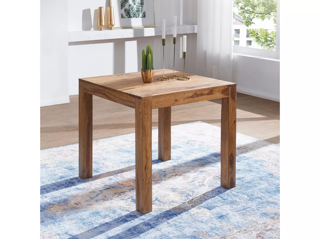 Table à manger MUMBAI bois massif sheesham 80 cm marron foncé