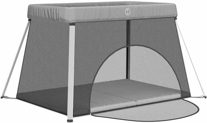 vidaXL Babybox - Lichtgrijs - Linnen - Opvouwbaar met Matras