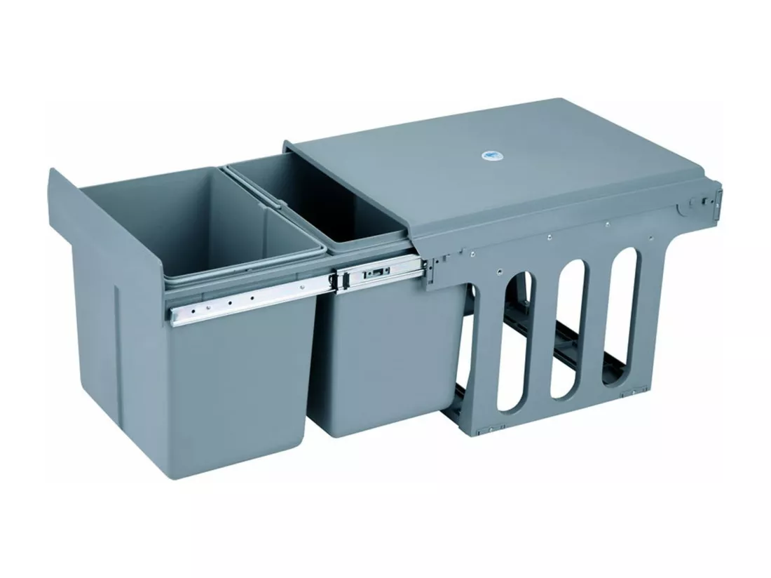Conteneur de tri pour meuble de cuisine, 2 poubelles sous évier 8L, fixation par le bas et extraction manuelle, poubelles amovibles, avec couvercle