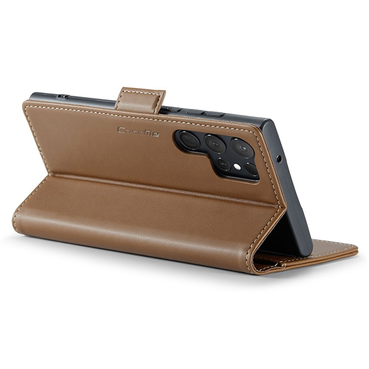Samsung Galaxy S24 Ultra Leder Tasche Flip Wallet Etui mit Kartenfächern Litchi Look (RFID Schutz) - Braun