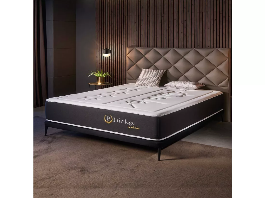 Naturalex - Matelas Privilège 140x190 cm - Multicouches HR - Blue Latex - Très épais 25 cm, Mousse à Mémoire de forme, 7 zones, Confortable - 2 faces été, hiver