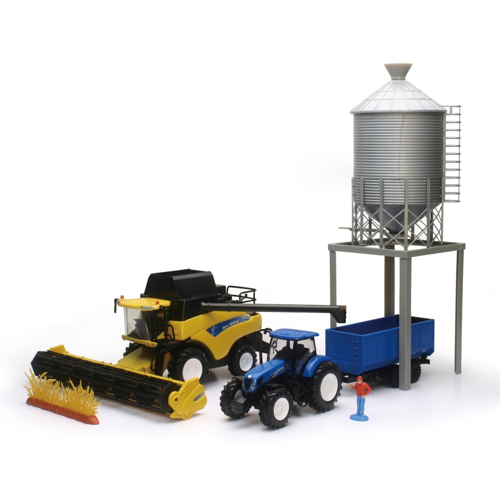 New Holland 1:32 Mähdrescher, Traktor & Getreidesilo-Set