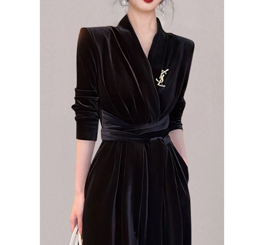 Aurora - Lange mouwen, V-hals, fluwelen jumpsuit met wijde pijpen