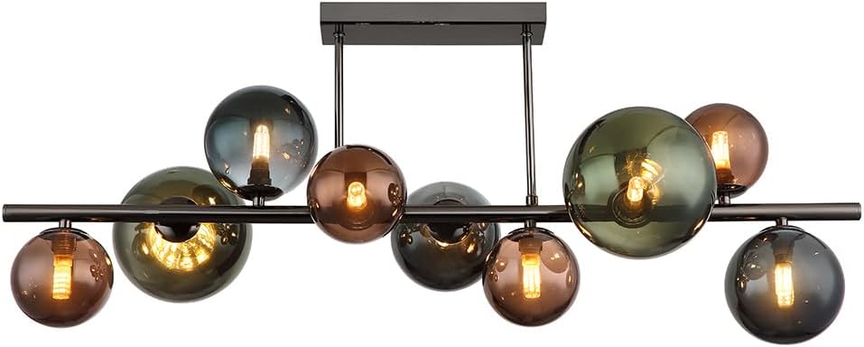 LED Deckenleuchte 9 Flammig Deckenlampe Glaskugeln Esszimmerleuchte Kugeln, bronze petrol grün, 9x 3,5W 350Lm warmweiß, LxBxH 87x30x38 cm