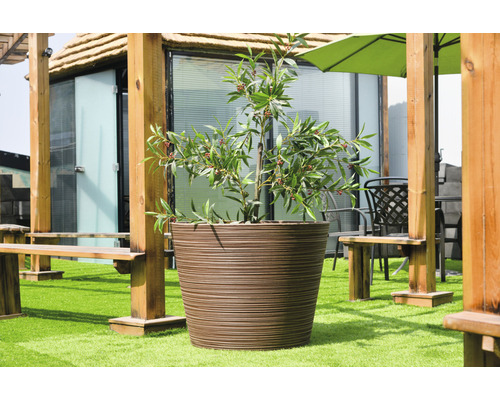 Lafiora geribbelde kunststenen plantenbak, Ø 80 cm, H 60 cm, bruin
