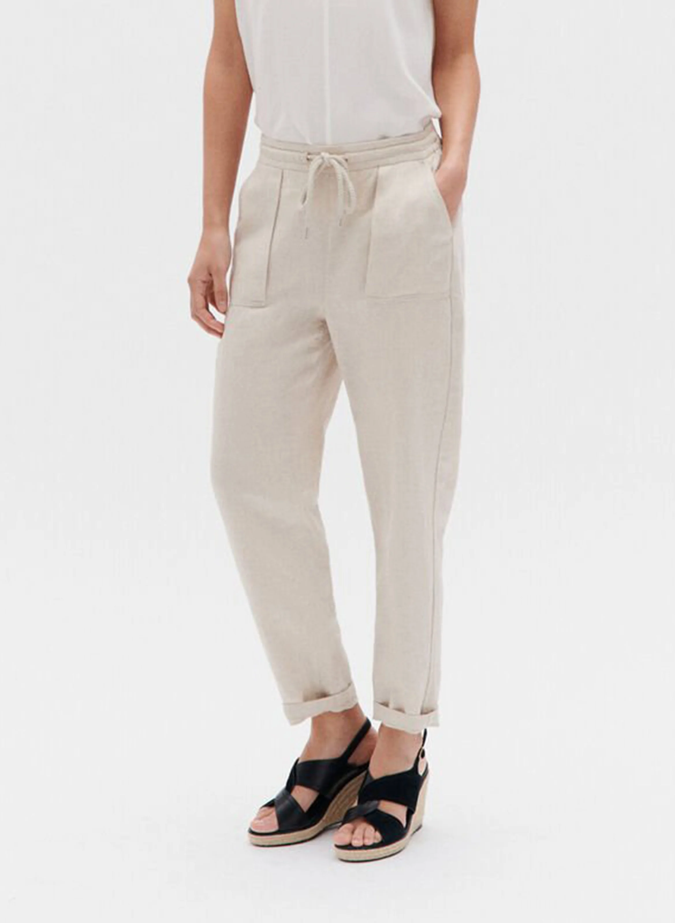 IGNACE - Pantalon droit en coton et lin| Beige