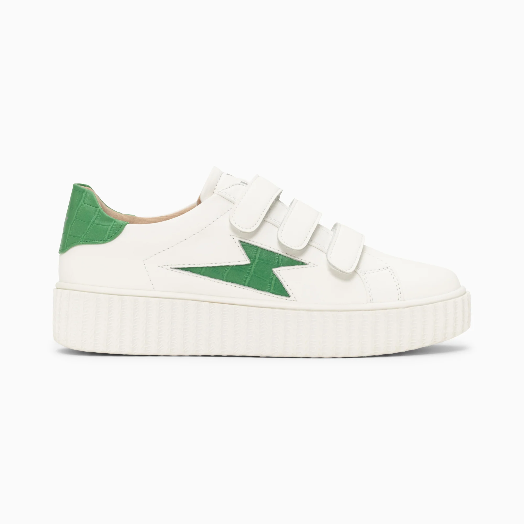 Sneakers-Baskets éclair Elsa blanc et vert menthe croco à scratchs