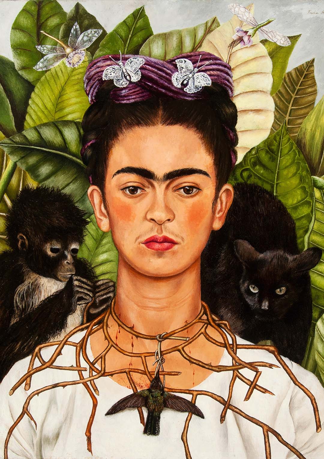 Selbstporträt mit Dornenhalskette und Kolibri von Frida Kahlo