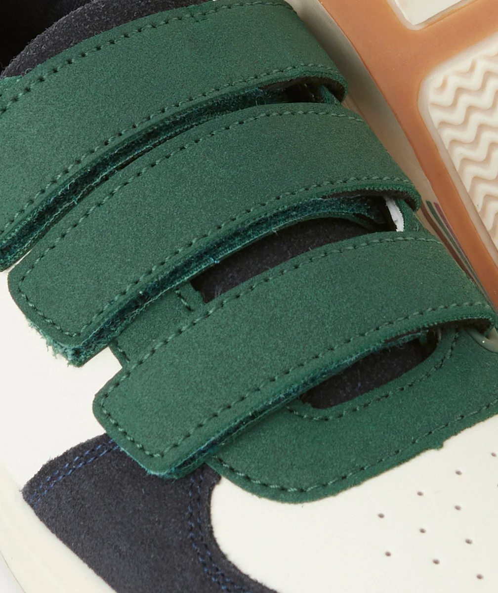 BASKETS GARÇON À SCRATCH BLEU MARINE VERT ET BLANC