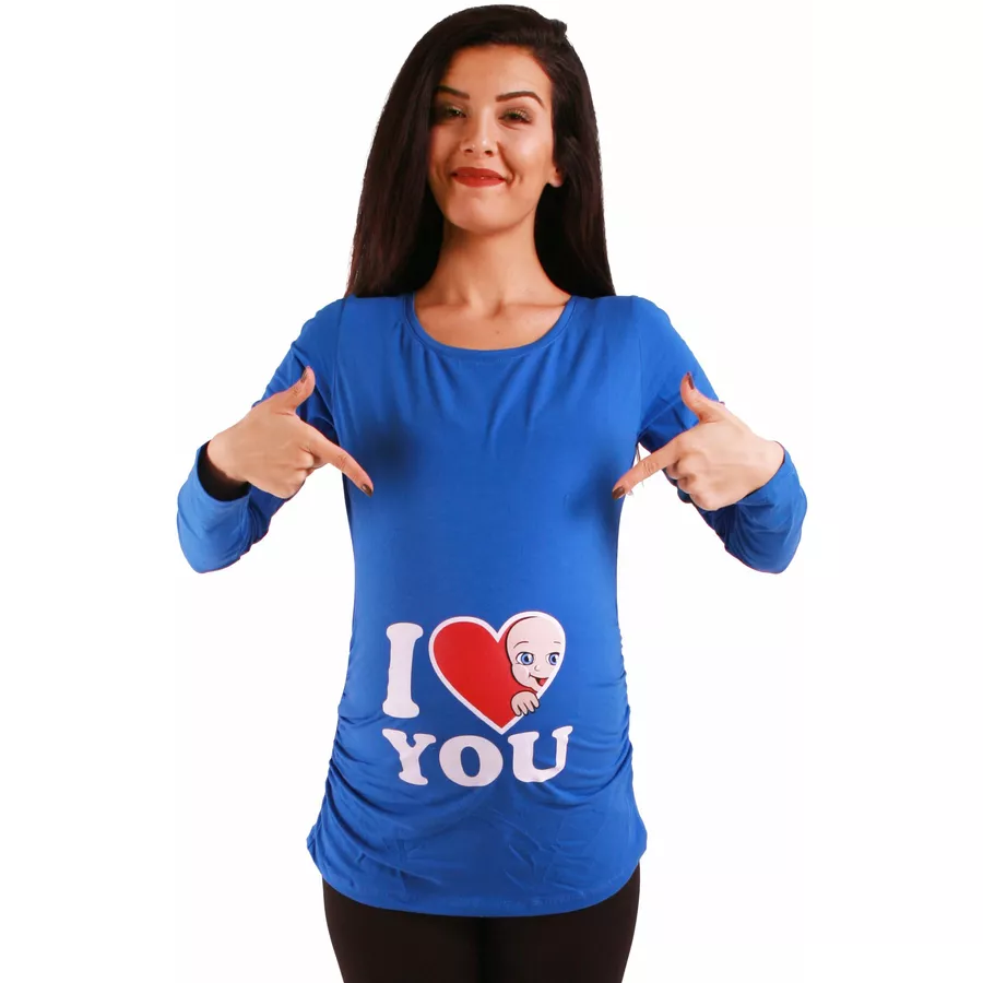 M.M.C. Umstandslangarmshirt I Love You mit Motiv Dunkelblau