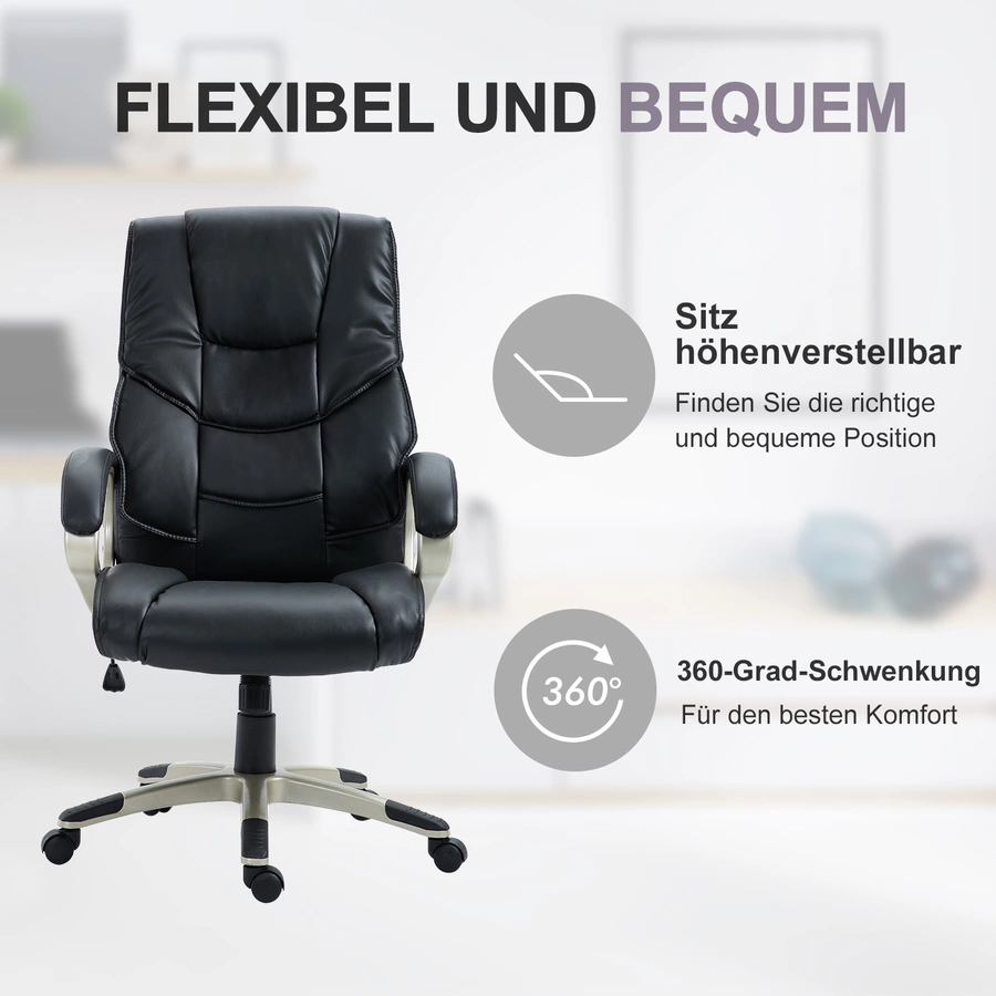 HOMCOM Bürosessel mit dicker Polsterung schwarz
