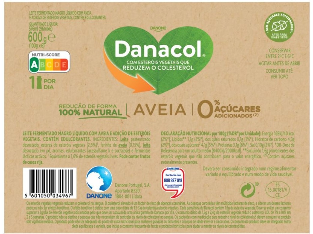 DANACOL DANONE LÍQUIDO AVEIA 6X100G