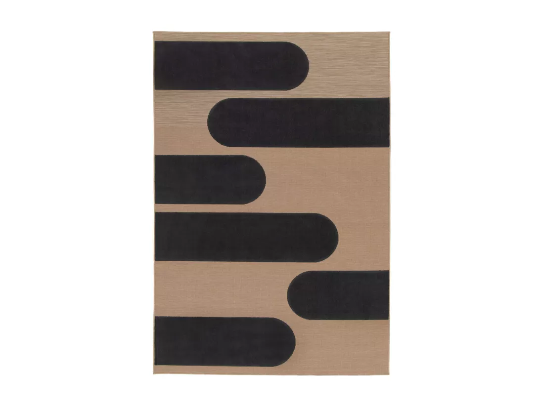 Tapis intérieur/extérieur beige motif géométrique noir 200x290cm tissé plat