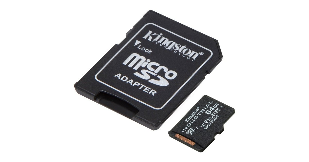 KingstonIndustrial microSDXC 64GB geheugenkaart  (Zwart, Incl. SD adapter, Klasse 10, UHS-I, U3, V30, A1)