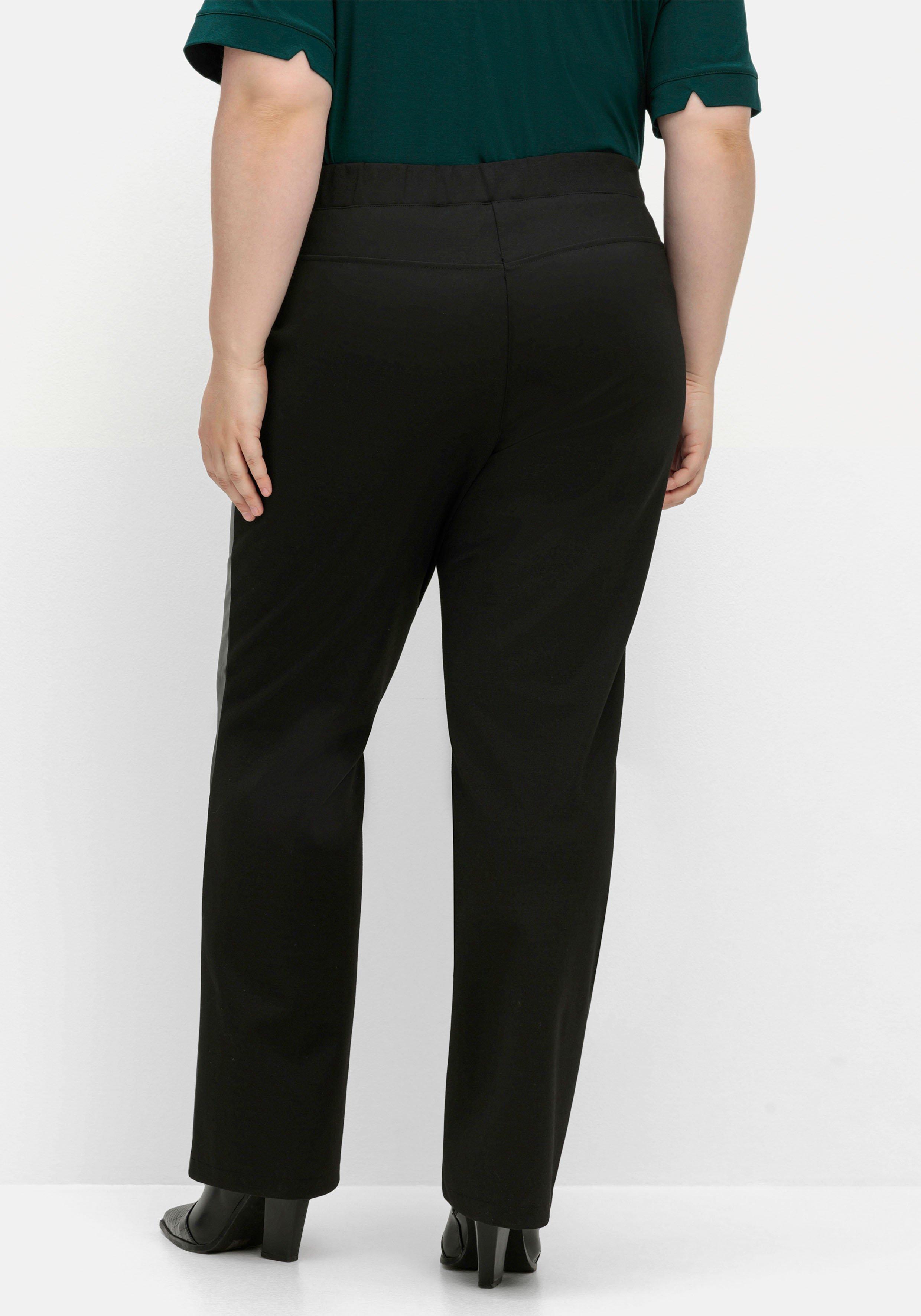 Gerade Hose mit Stretchbund, im Materialmix