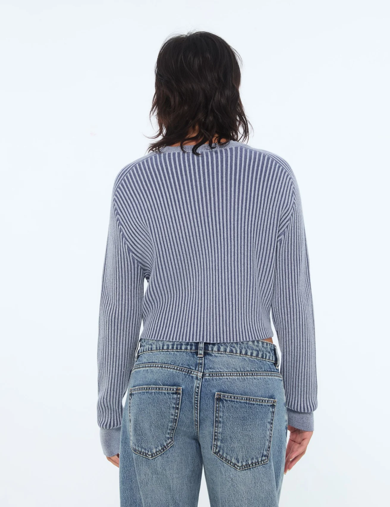 Pull côtelé bleu gris