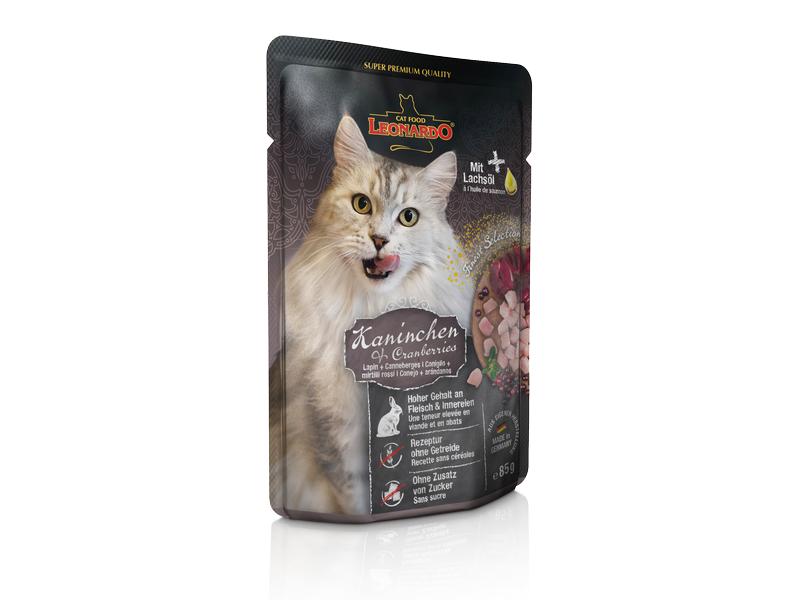 Leonardo Cat Food Nassfutter Kaninchen & Cranberries, 85 g Alleinfutter für ausgewachsene Katzen