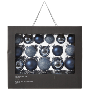 Christmas Goods kerstballen mix glas 42 stuks blauw