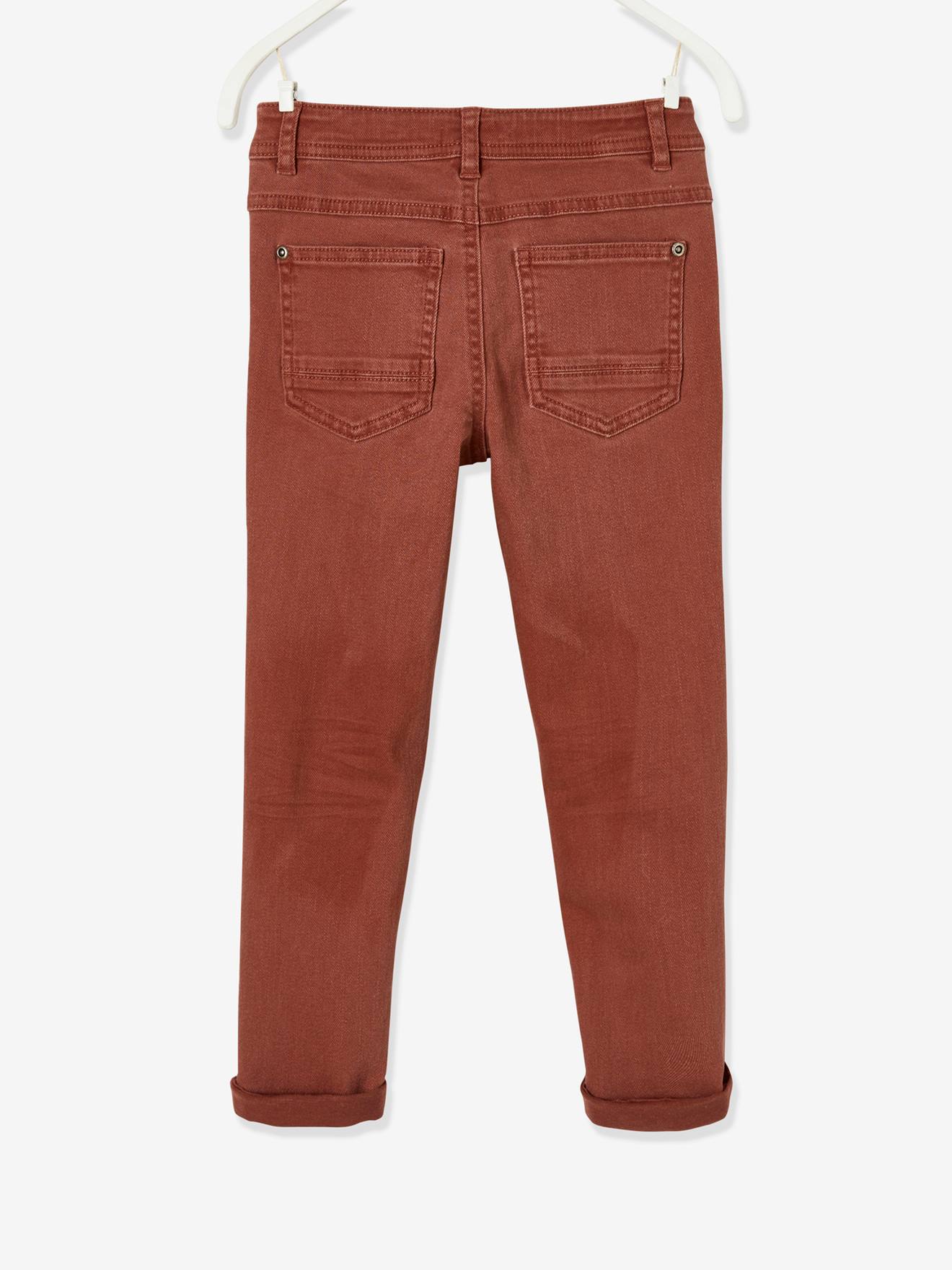 Calças MorphologiK slim-fit, para quadris largos, modelo STRONG, para meninos, verde-escuro liso com estampas.
