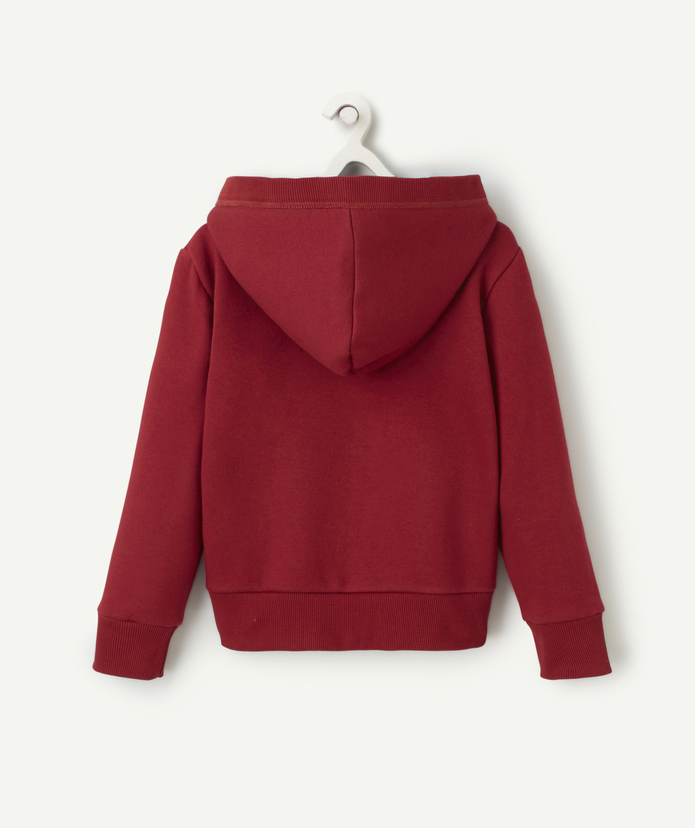 GILET ZIPPÉ À CAPUCHE GARÇON ROUGE FONCÉ AVEC LETTRES EN BOUCLETTES