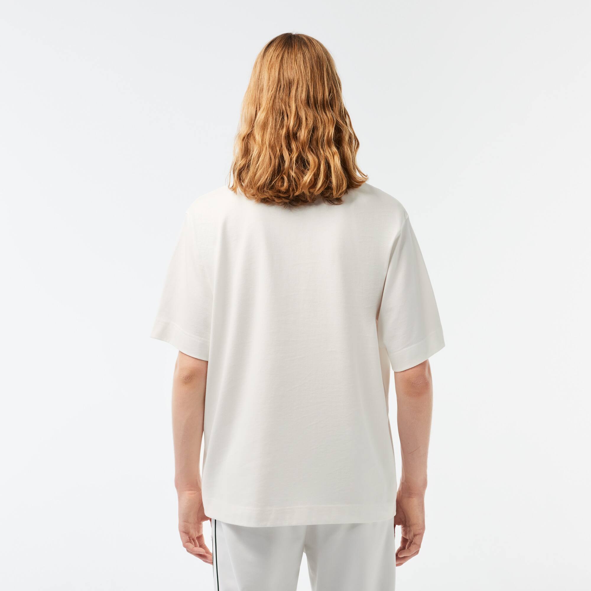 T-shirt brodé loose fit en jersey de coton épais T-Shirts - Blanc - Lacoste - Homme