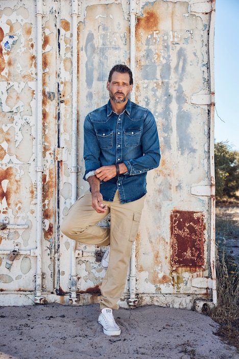 Jeanshemd, FLEXNAMIC®, Denim, Langarm, Kentkragen, Modern Basic Fit, Western Look