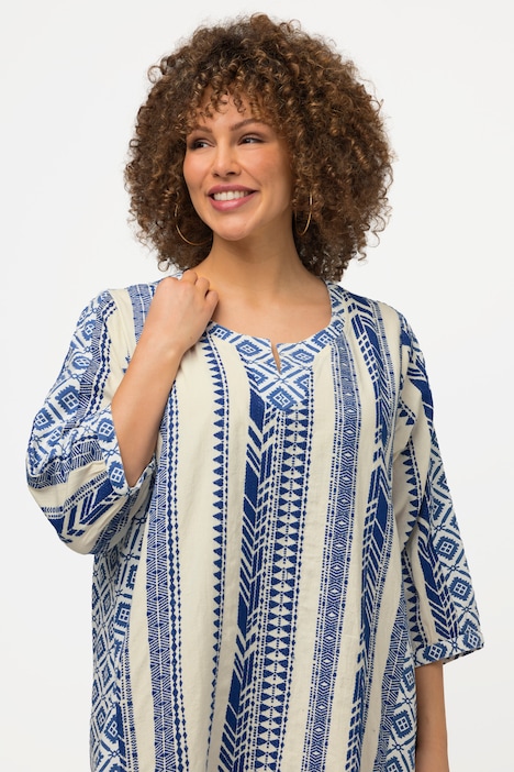 Kaftan, Ethnomuster, A-Linie, Tunika-Ausschnitt, 3/4-Arm